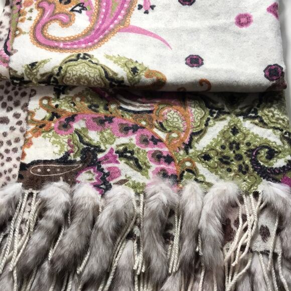 Gabriella Pure Wool Reversable Shawl with Rabbit Fur Fringe. OS - Picture 9 of 9